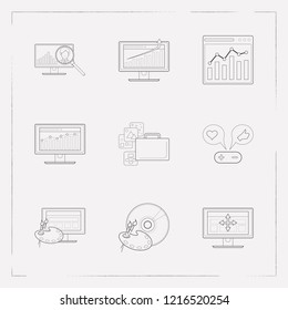 Set of web design icons line style symbols with competitor analysis, shares with like, portfolio and other icons for your web mobile app logo design.