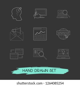Set of web design icons line style symbols with website design, research, domain and other icons for your web mobile app logo design.