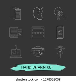 Set of web design icons line style symbols with brochure, home page, organic search and other icons for your web mobile app logo design.