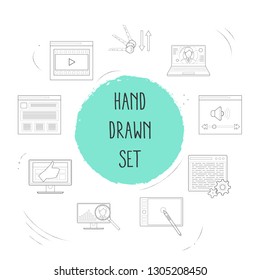 Set of web design icons line style symbols with video content, coding software, digital graphic and other icons for your web mobile app logo design.