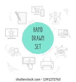 Set of web design icons line style symbols with image search, vector art, interaction design and other icons for your web mobile app logo design.