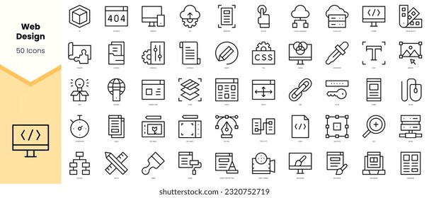 Conjunto de iconos de diseño web. Paquete de iconos de estilo de arte de línea simple. Ilustración del vector