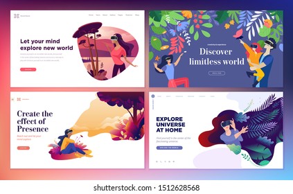 Set of web design templates of virtual reality technology, app, entertainment, games, education, business and marketing. Vector illustration concept for web design and development.