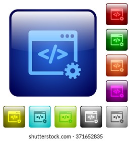 Set of web development color glass rounded square buttons