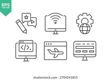 Conjunto De Ícones De Linha De Desenvolvimento Web. Contém ícones como Web Design, Análise de Dados, Codificação, SEO, Portfólio, Site, Ocupação Criativa, Elementos Gráficos e muito mais.