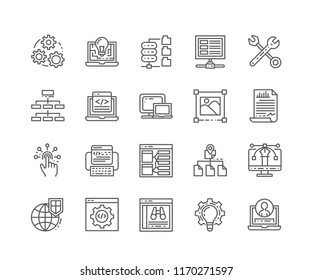 Set of Web Development outline icons isolated on white background. Editable Stroke. 64x64 Pixel Perfect.
