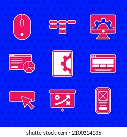 Set Web development, Planning strategy concept, UI or UX design, Website statistic,  and Computer mouse icon. Vector