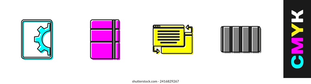 Set Web development, Sketchbook or album, UI UX design and Color palette guide icon. Vector