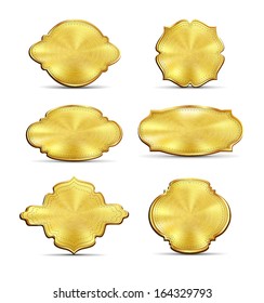 Set of web dice of gold, different forms. Metallic texture. Isolated vector objects.