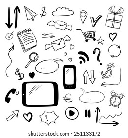 Set with web doodles, sketch style vector