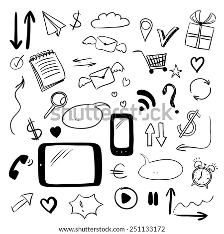 Set with web doodles, sketch style vector