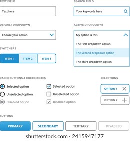 Set of Web Elements (text, dropdown, selection, button)