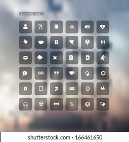 Set of web flat icons on blur background/ Vector plat transparent icon