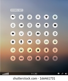 Set of web flat icons on blur background/Vector plat transparent icon