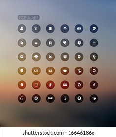 Set of web flat icons on blur background/ Vector plat transparent icon