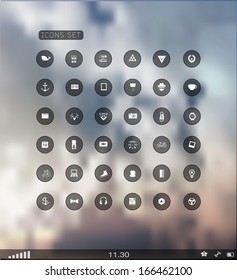 Set of web flat icons on blur background/ Vector plat transparent icon