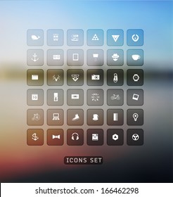 Set of web flat icons on blur background/ Vector plat transparent icon