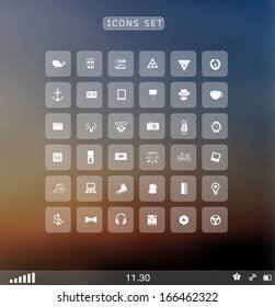 Set of web flat icons on blur background/ Vector plat transparent icon