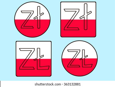 set web flat icons Polish zloty signs