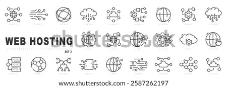Set of web hosting related line icons. Server, cloud, storage, database etc. Editable stroke. Set 3