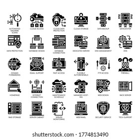 Set of web hosting thin line and pixel perfect icons for any web and app project. 