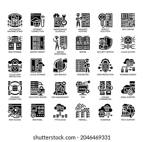 Set of Web Hosting thin line and pixel perfect icons for any web and app project. 