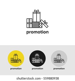 Set of web icon with with lots of gifts. Trendy line style. Vector illustration