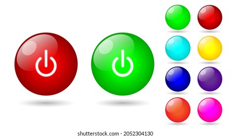 set web icon push-button power. glossy modern style with white background