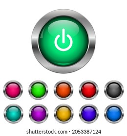 set web icon push-button power. glossy modern style with white background