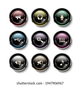 Set of web icon, round metallic glossy buttons