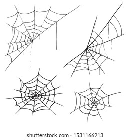 Set web icon. Vector illustration of a spider web. Net, web spider hand drawn.