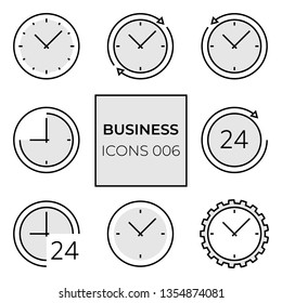 set of web icons of 8 pieces on the theme of time with an example of colored substrates