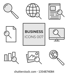 set of web icons of 8 pieces on the topic of Internet search with an example of colored substrates