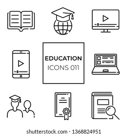 set of web icons of 8 pieces on the topic of online learning 