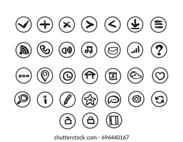 set of web icons for web applications, sites, communication. hand drawn vector