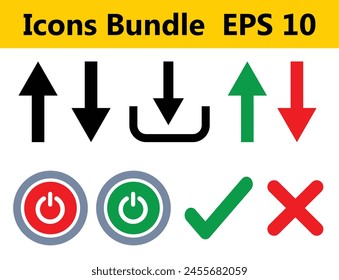 Set of web icons. Arrows, power buttons, and tick icons. icons Vector bundle