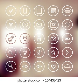 Set of web icons for business, communication and finance design. Blurred modern abstract background