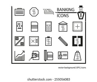 Set of web icons for business, finance, banking. Icons for web,  infographic. Geometric, contour icons. Square design style.