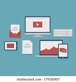 Set of web icons for business flat design, finance and communication, marketing