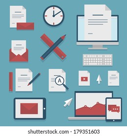 Set of web icons for business flat design, finance and communication, marketing