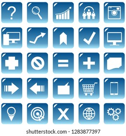 Set web icons or buttons of blue color. Vector graphic illustration.