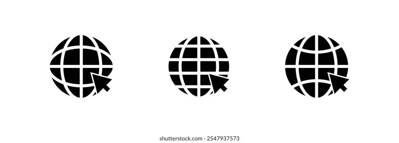Conjunto de iconos web, Hacer clic para ir al Sitio web. Globo con flecha. Ilustración vectorial. Icono de Sitio web. 