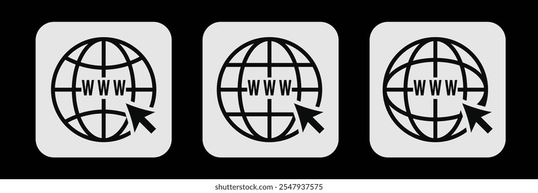 Set of web icons, click to go to website. Globe with arrow. Vector illustration. Website icon. 