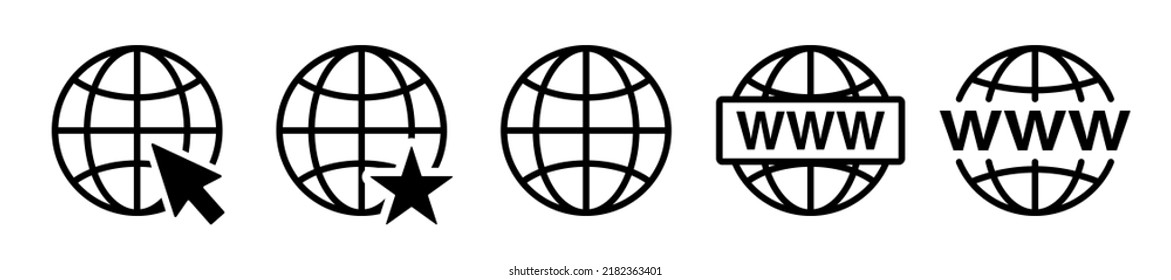 Set of web icons, web design, earth illustration, globe symbol, planet logo, world wide