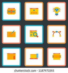 Set of web icons flat style symbols with website slider, vector art, graphic tablet and other icons for your web mobile app logo design.