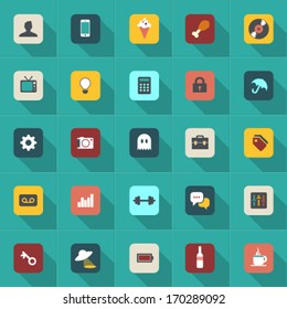 Set of web icons flat vector with shadow effect in stylish colors of web design objects and items for mobile devices and interfaces. Graphic Design Editable For Your Design. 