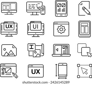 Set of web icons of graphic design and project workflow