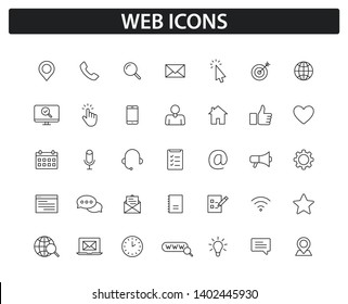 Set of Web icons in line style. Big collection of web and mobile icon. Chat, support, message, phone, www, reffer, heart, like mail. Vector illustration.