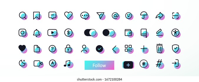 Set web icons in the line style. Modern design. Blogging. Web button ui app template. Social media Tik Tok concept. Vector illustration. EPS 10