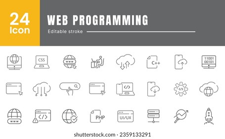 Set of web icons in line style. Christmas icons for web and mobile app. Code, maintenance, test, software, etc.